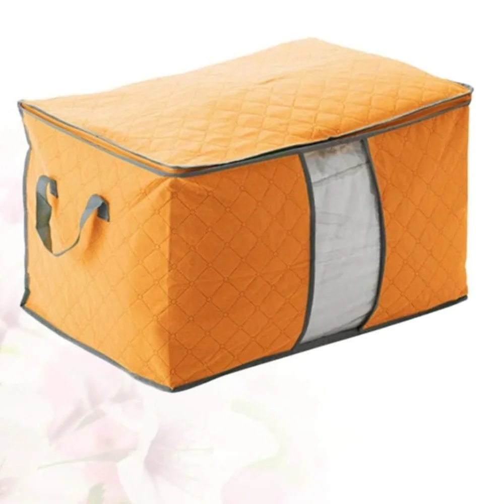 Orange and Gray Fabric Storage Box with Zipper and Handles